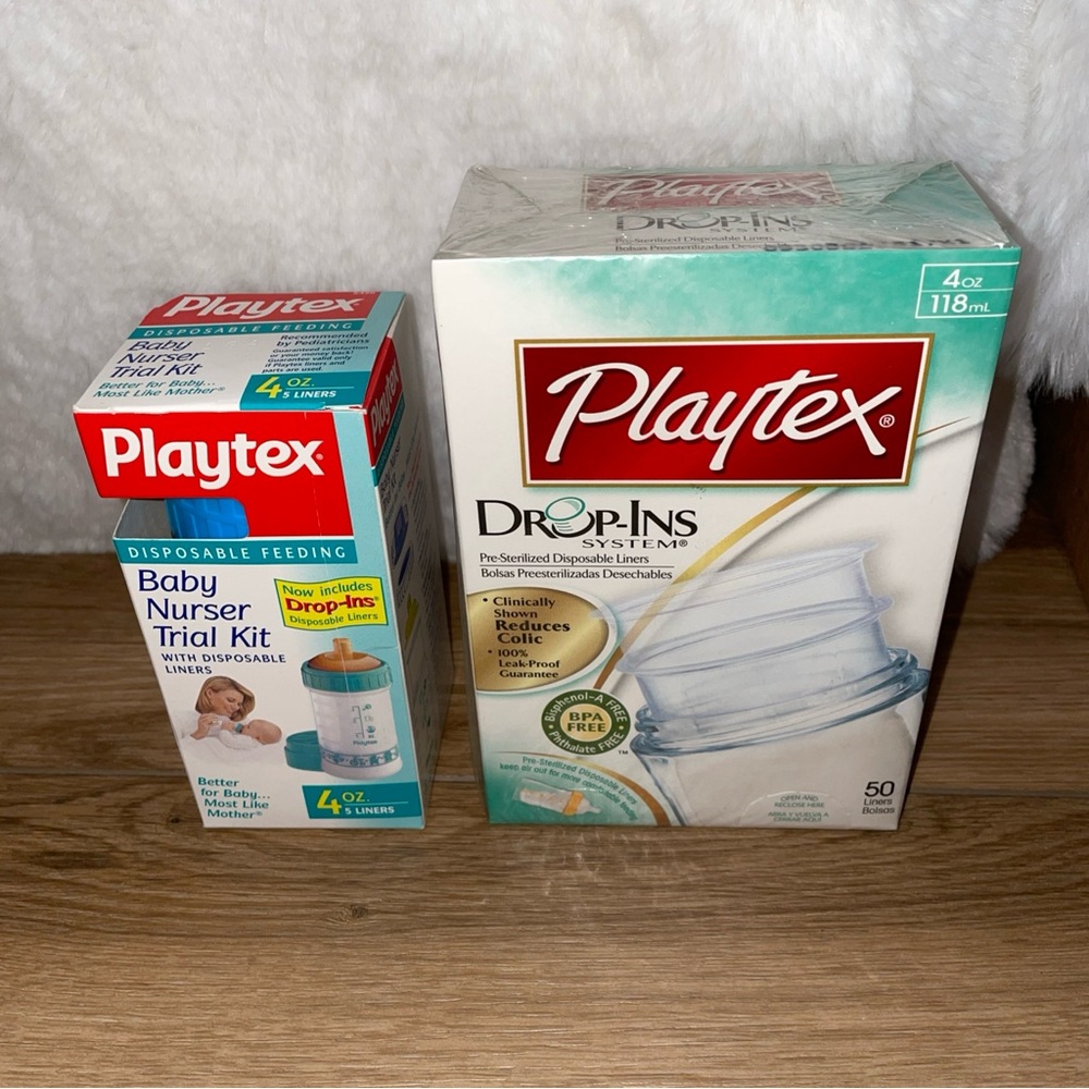 Vintage Playtex Nurser 4oz Baby Bottle Flat Top Nipple & Liners NEW